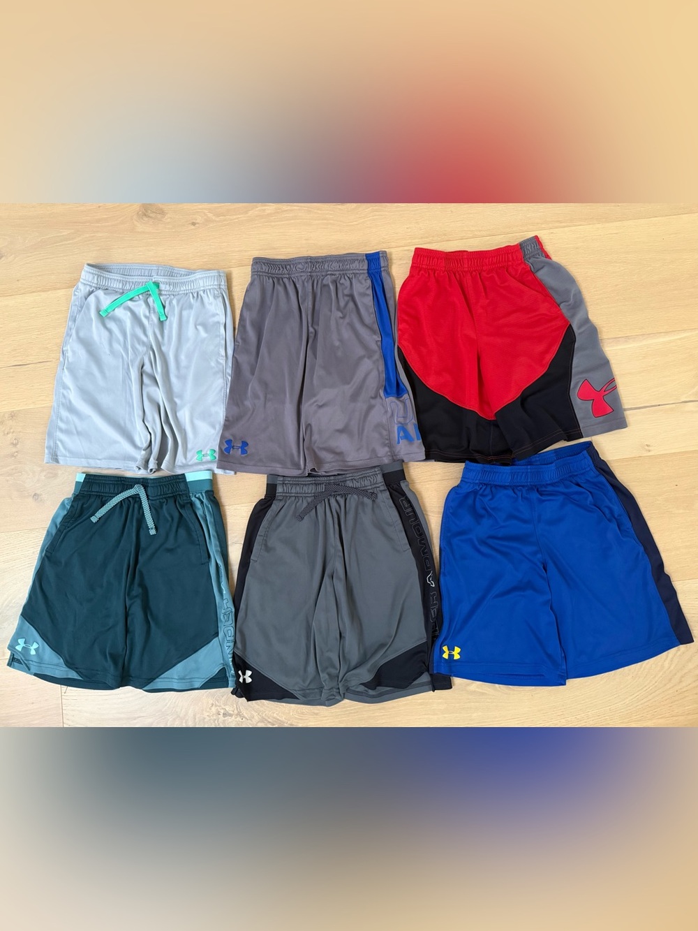 Under Armour Boys' Gray Athletic Shorts - Gray with Blue Accents